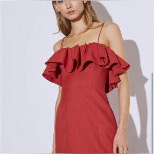 C/MEO Collective Red Orange “Affinity” Strap Ruffle Mini Dress Size M